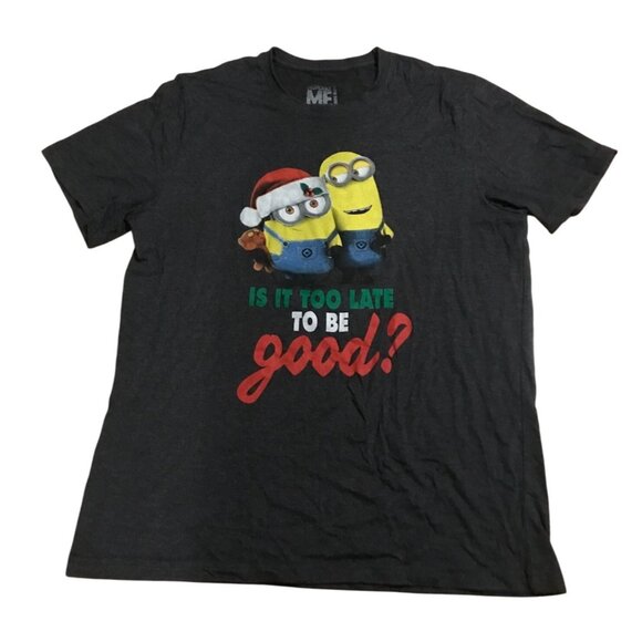 Despicable Me Minions Christmas Graphic T-Shirt Is It Too Late To Be Good? L/G - Picture 1 of 6